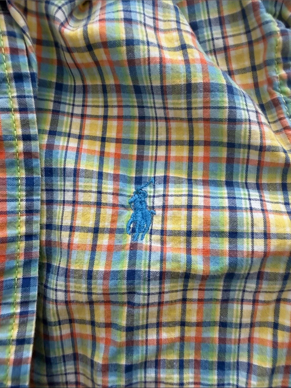 Ralph Lauren Boys Yellow Plaid Button-Down Shirt with Blue Logo